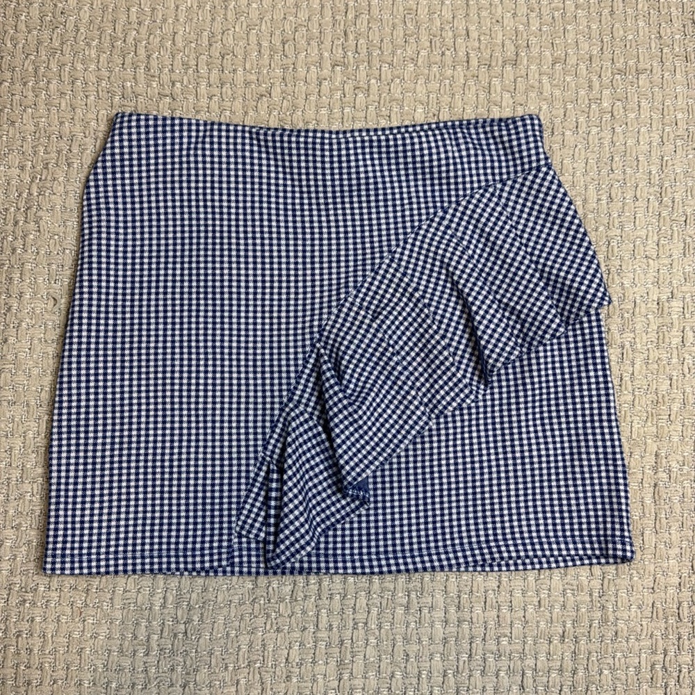 Top shop miniskirt blue plaid ruffled ￼